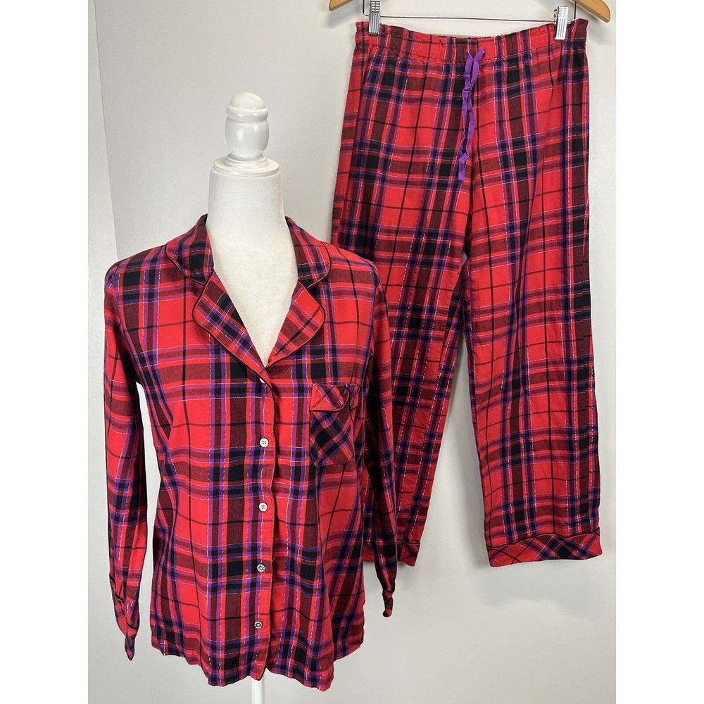 Victoria's Secret Flannel 2 Pc Pajamas Set Sz Small Womens Red Plaid Shirt Pants
